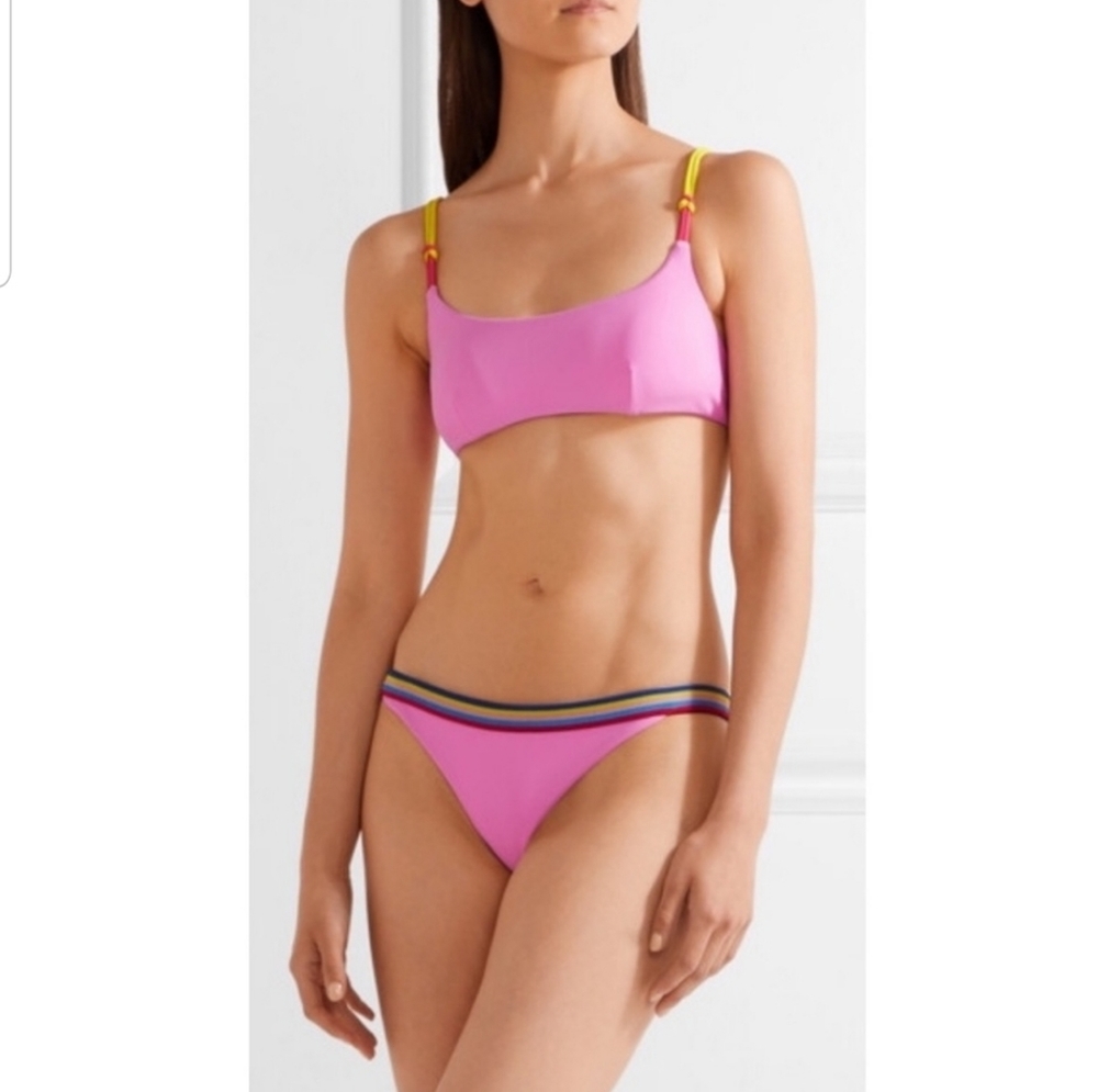 Rye Dazzle Bikini Set In Bubblegum Rainbow Hued Elastic Waistband Size XS